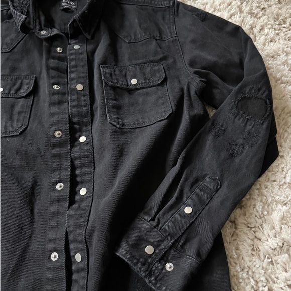 Zara Charcoal Relaxed Fit long sleeve button winter denim black jacket - Picture 4 of 6